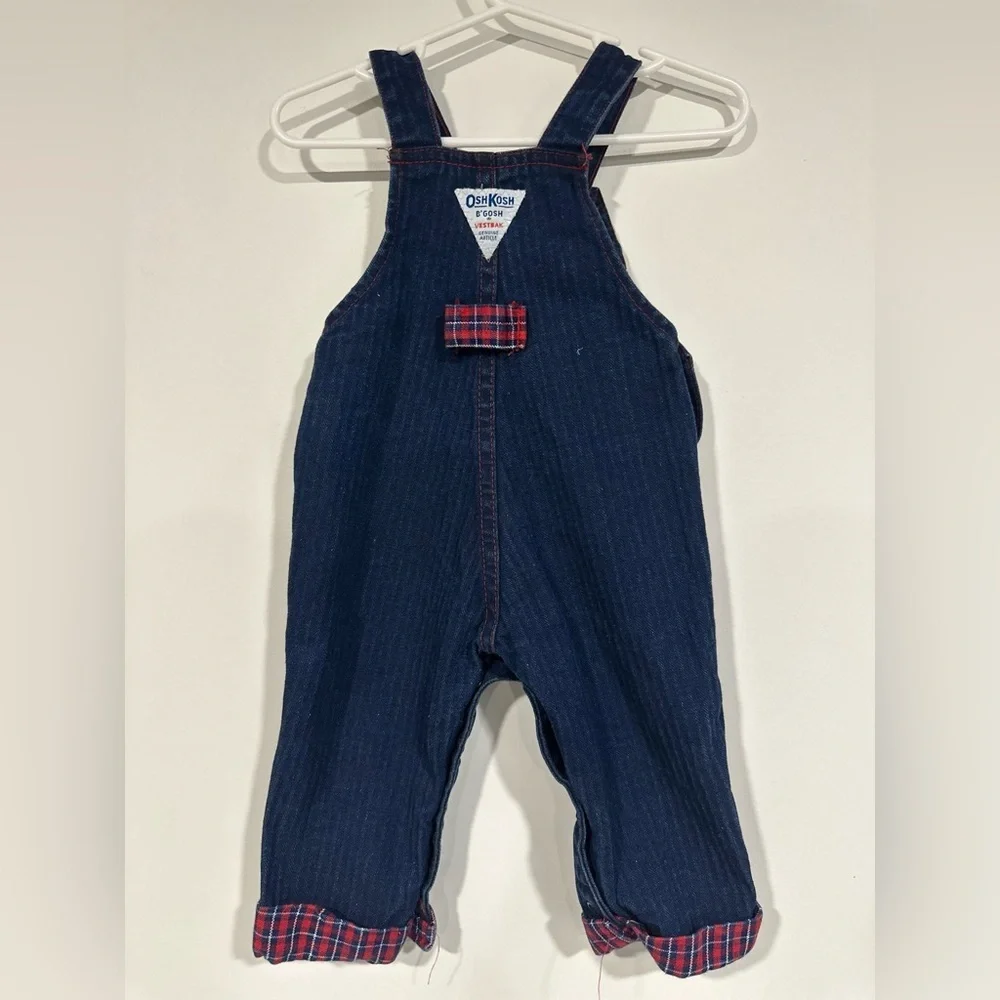 Vintage OshKosh B’Gosh Vestbak USA Plaid Overalls 6/9 months Pinstripe USA
